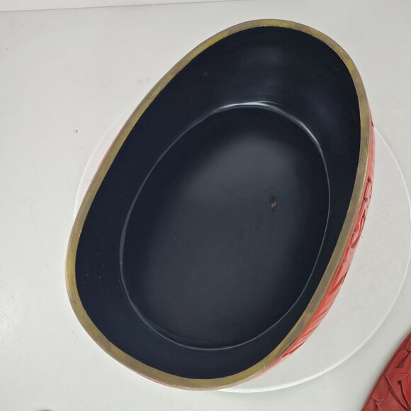 Vintage Red Cinnabar Duck Goose Swan Figure Lidded Box Lacquered - Picture 7 of 10